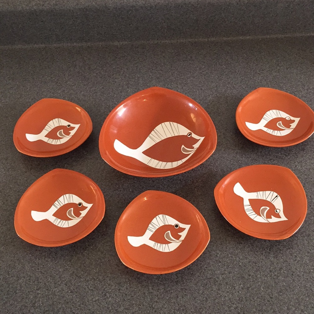 Mid Century Retro Art Pottery Dish Set - Fun Fish!